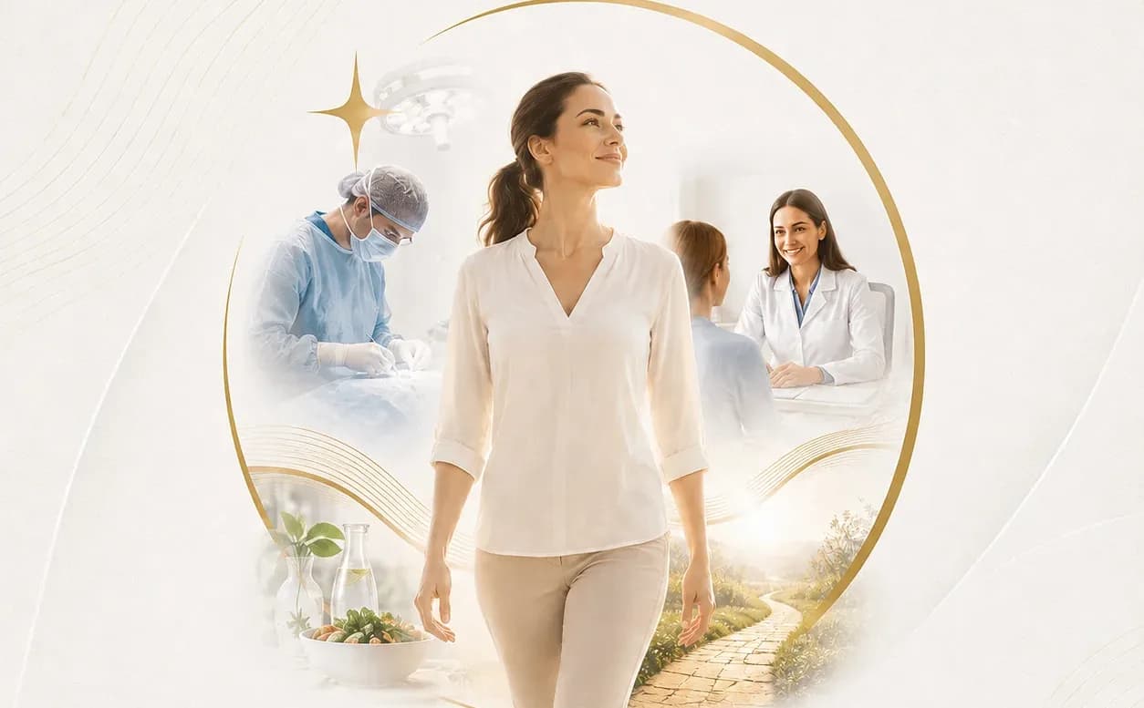Patiente en marche après une chirurgie bariatrique à la Clinic Nobel